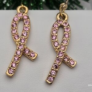 ✨2/$10✨ Pink Ribbon Breast Cancer Awareness Crystal Earrings Gold Tone